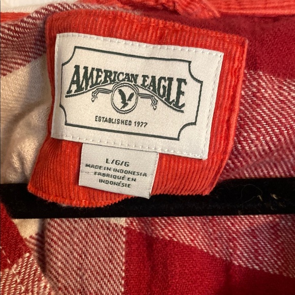 American Eagle Red Plaid Hoodie Shirt - Picture 2 of 3